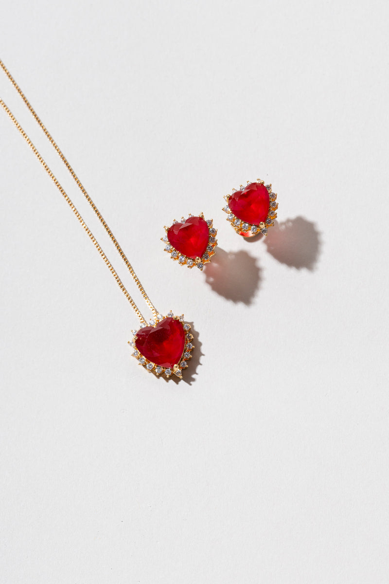 Red Heart Earring & Necklace Set