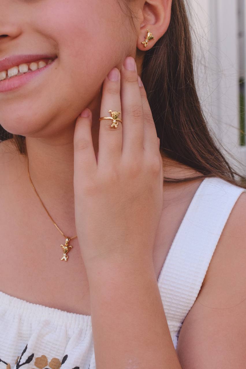 Children’s Cat Jewelry Set with Bow and Zirconia