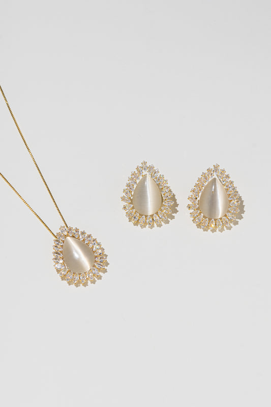Cat Eye & Zirconia Drop Jewelry Set