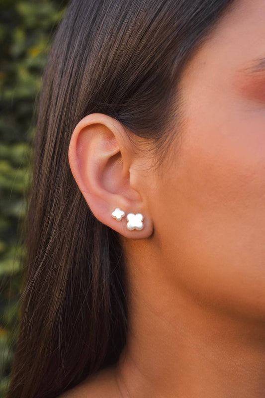 Large synthetic pearl clover inspired earring