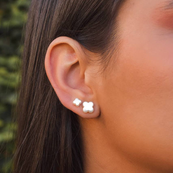 Large synthetic pearl clover inspired earring