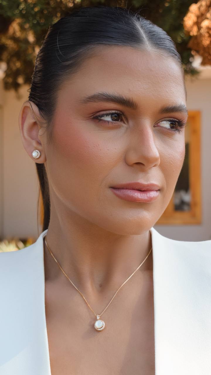 Pavé Pearl Round Jewelry Set