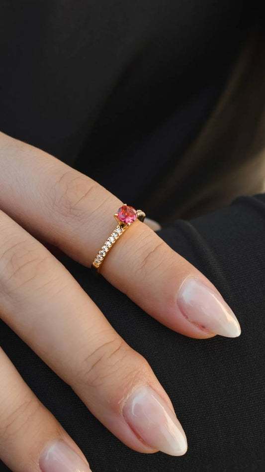 Pink Solitaire Ring with Side Pavé