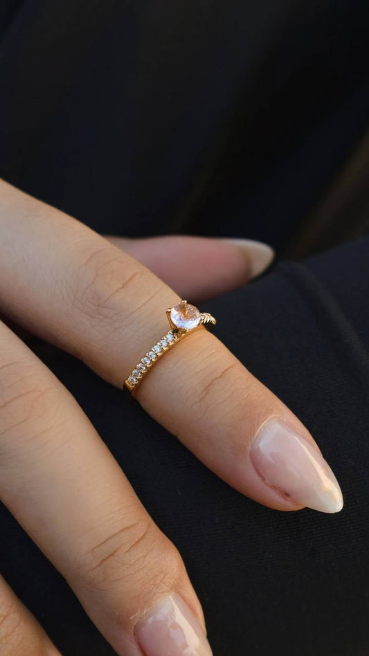 Pink Solitaire Ring with Side Pavé