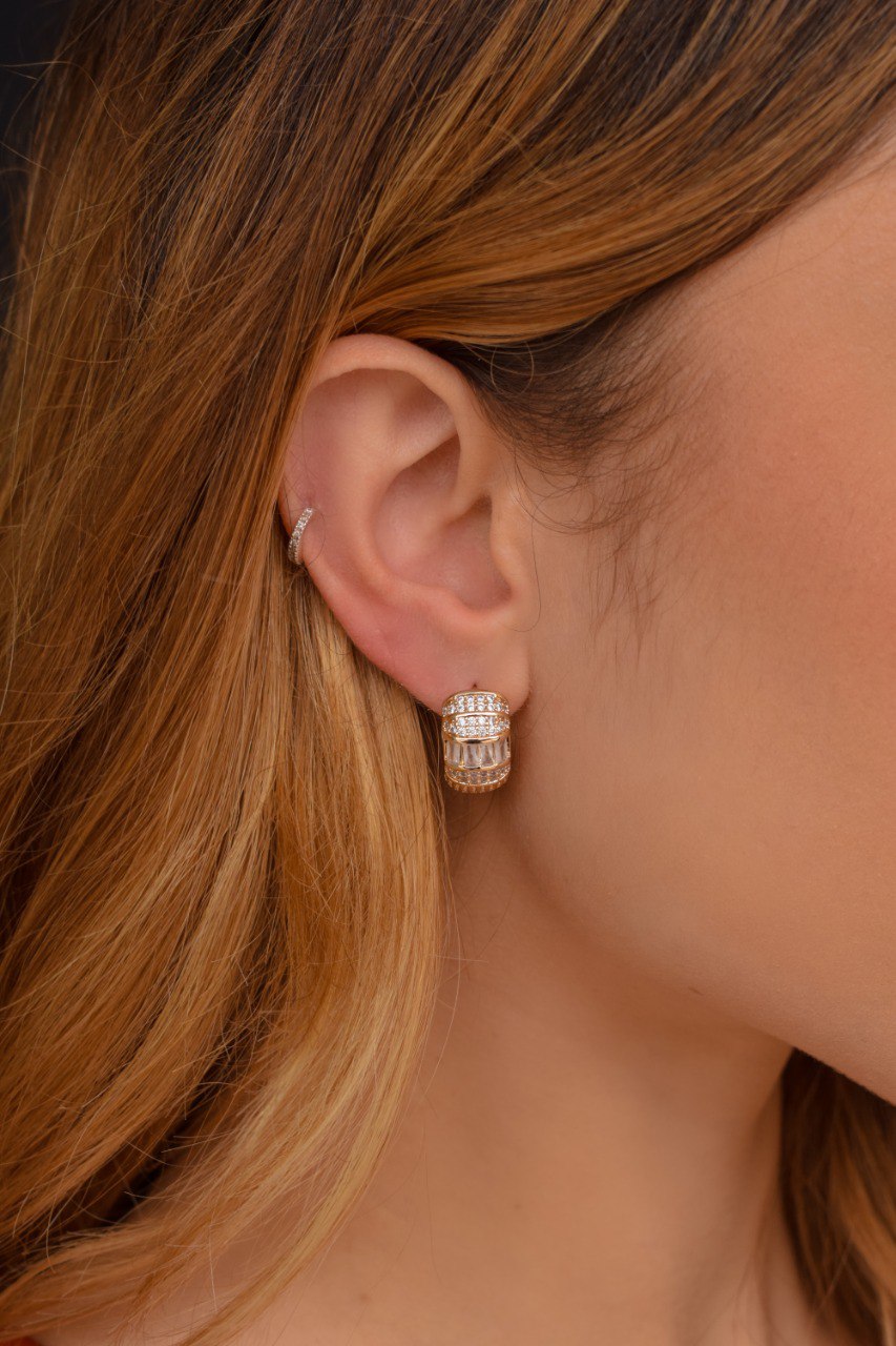 Pavé Hoop Earrings with Marquise Zirconia