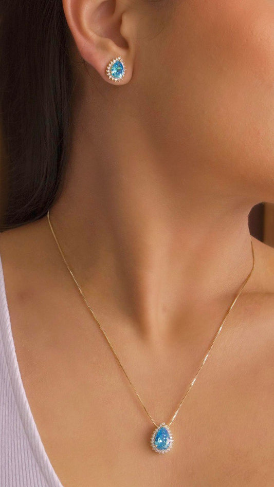 Blue Pavé Drop Necklace &amp; Earrings Set