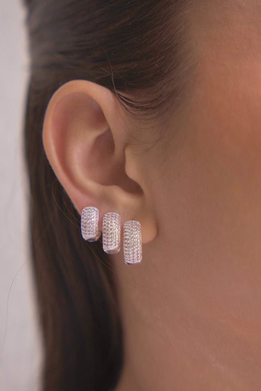 Small Pavé Silver Hoop Earrings