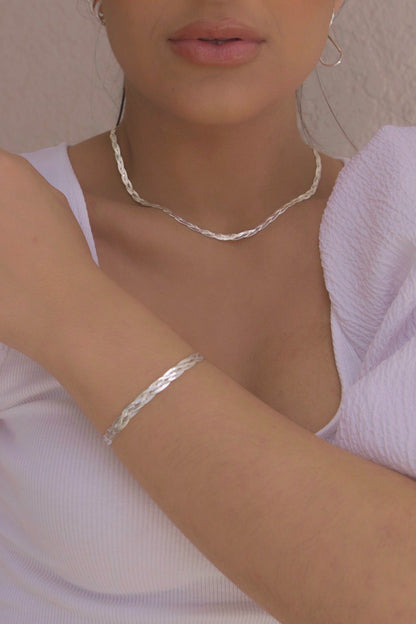 Braided Silver Ribbon Bracelet