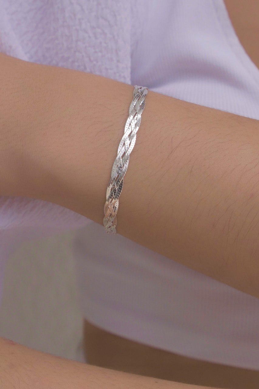 Braided Silver Ribbon Bracelet