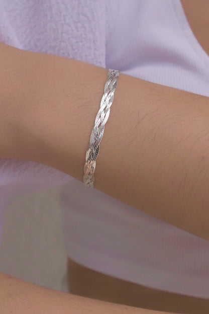 Braided Silver Ribbon Bracelet