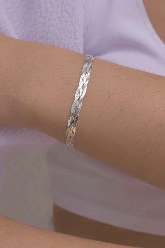 Braided Silver Ribbon Bracelet