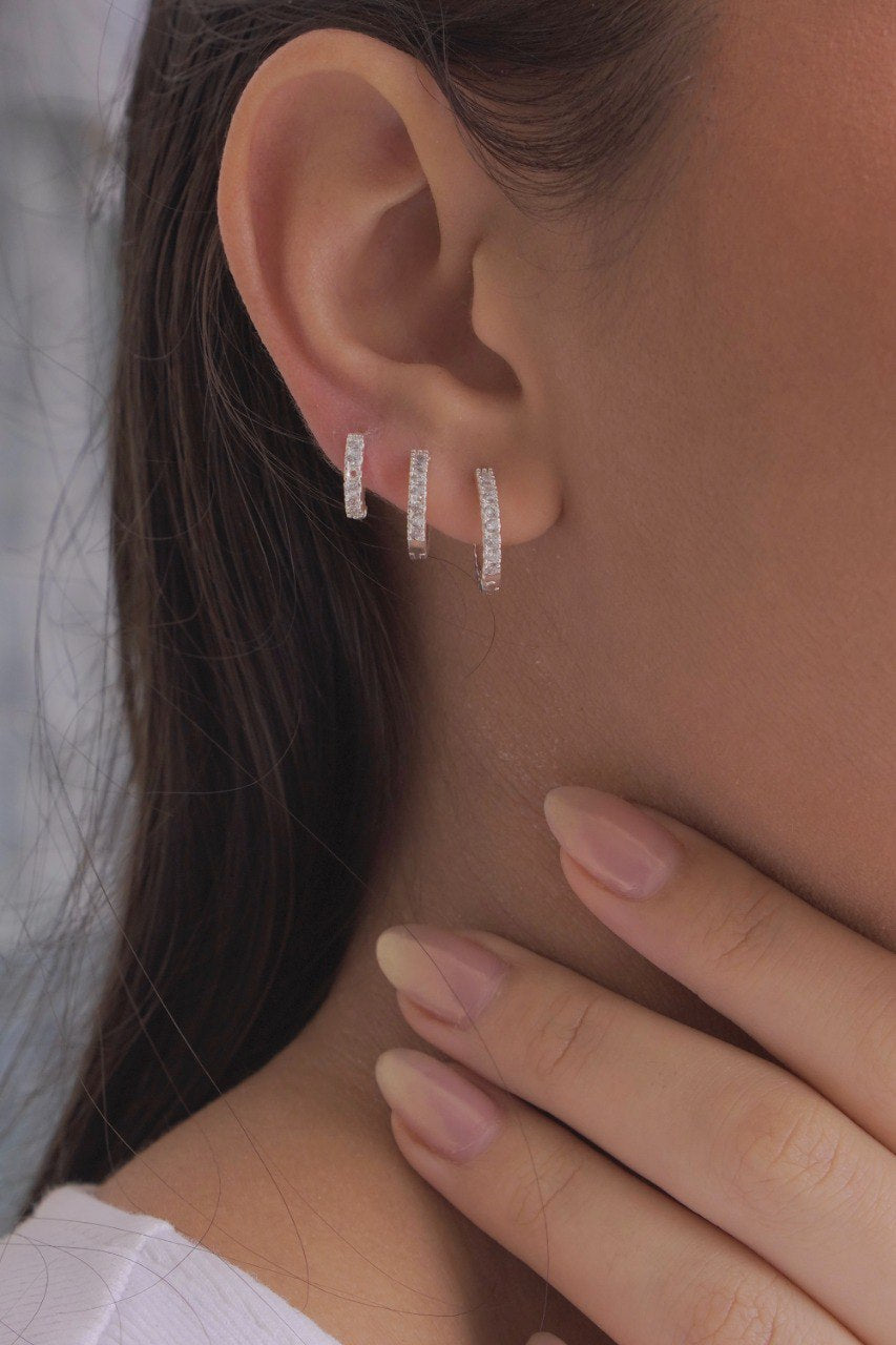 Detailed Pavé Silver Earrings