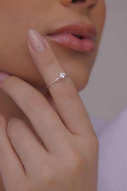 Solitaire Ring with Center Stone and Zirconia Accents