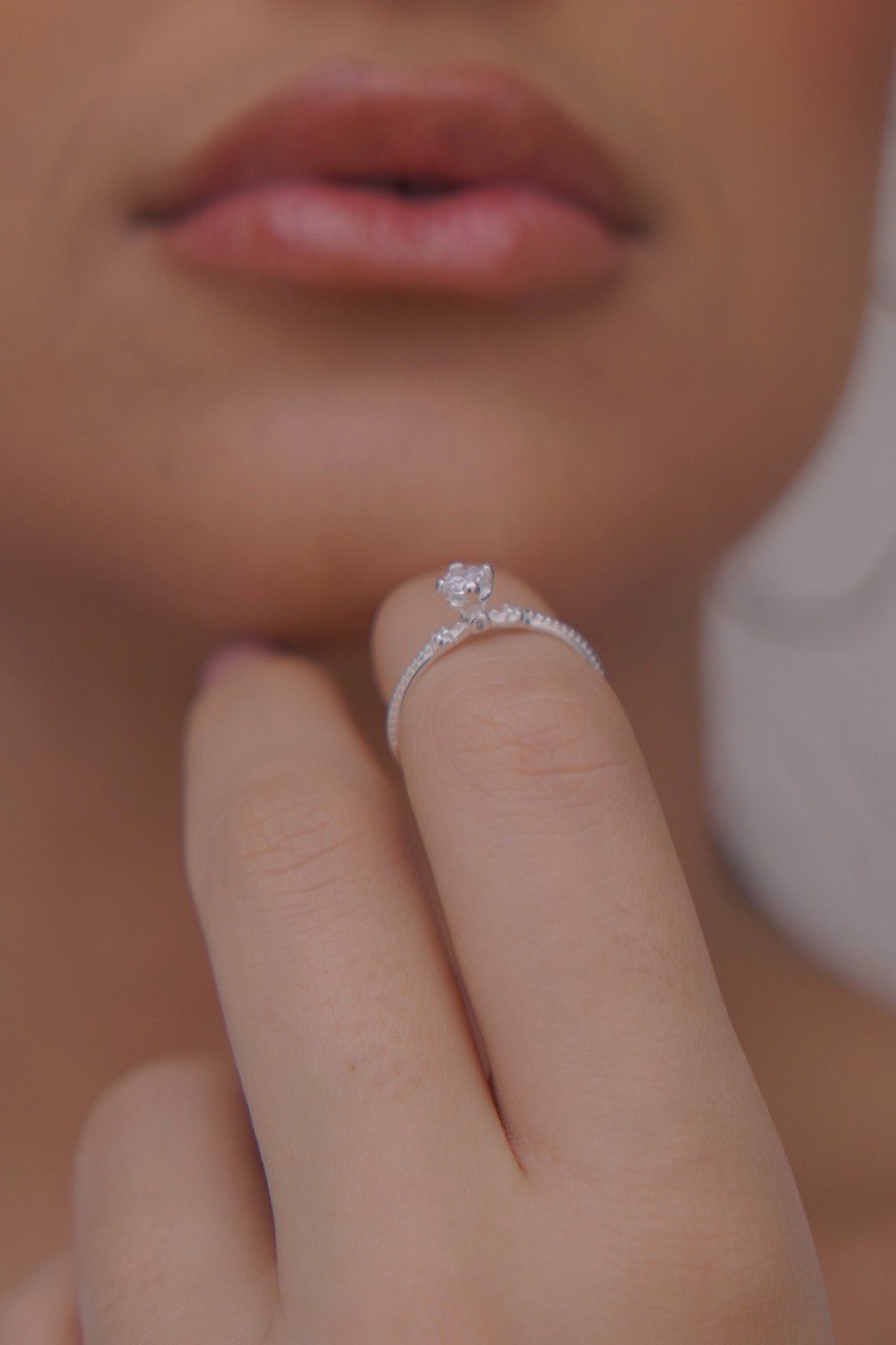 Solitaire Ring with Center Stone and Zirconia Accents