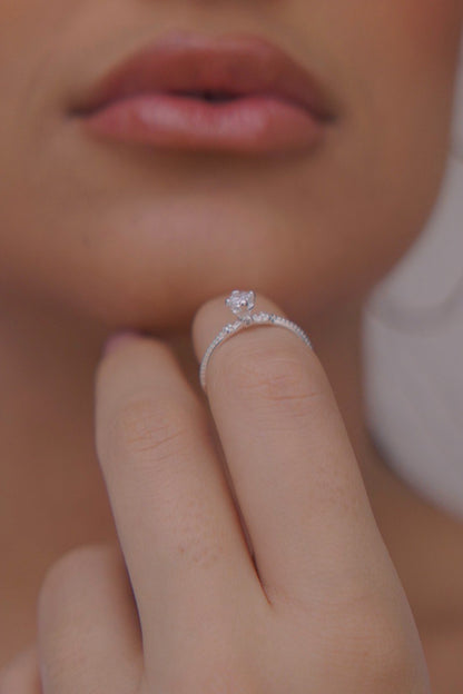 Solitaire Ring with Center Stone and Zirconia Accents