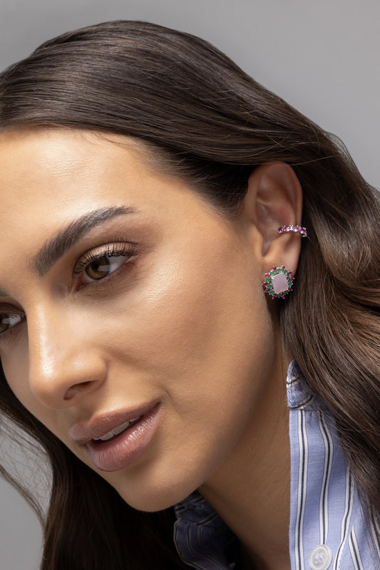 Pink Zirconia Rhodium-Plated Piercing