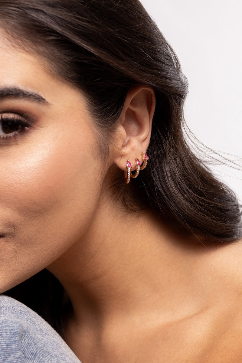 Pink Zirconia Hoop Trio Earrings