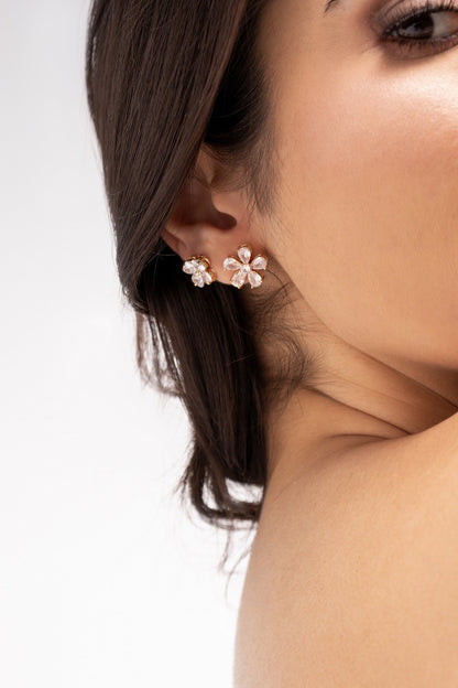 Double Zirconia Flower Earrings