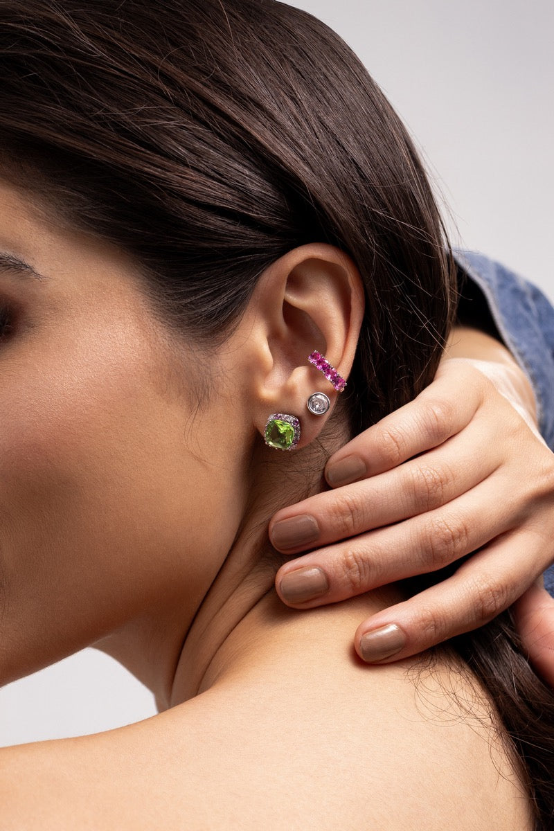 Pink Zirconia Rhodium-Plated Piercing