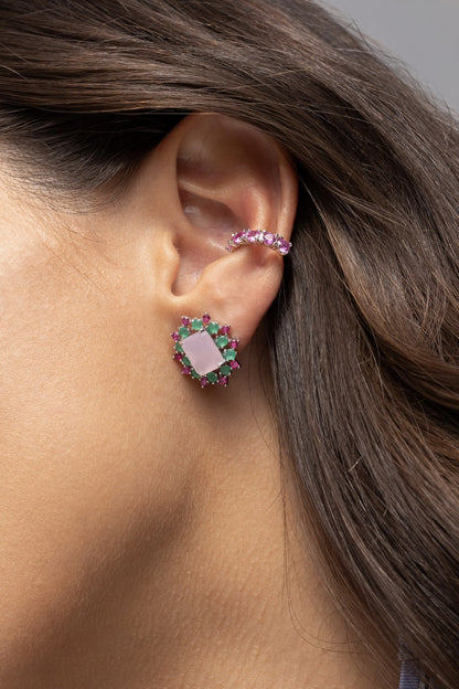 Pink Zirconia Rhodium-Plated Piercing