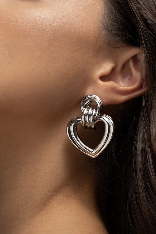 Max Metal Heart Earrings Rhodium