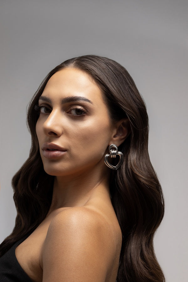 Max Metal Heart Earrings Rhodium