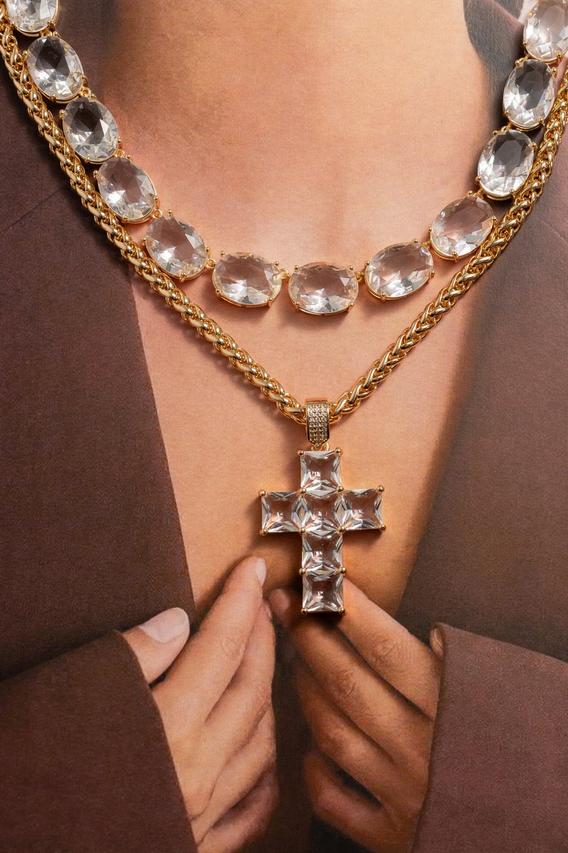 Crystal Zirconia Cross Necklace 42+3cm