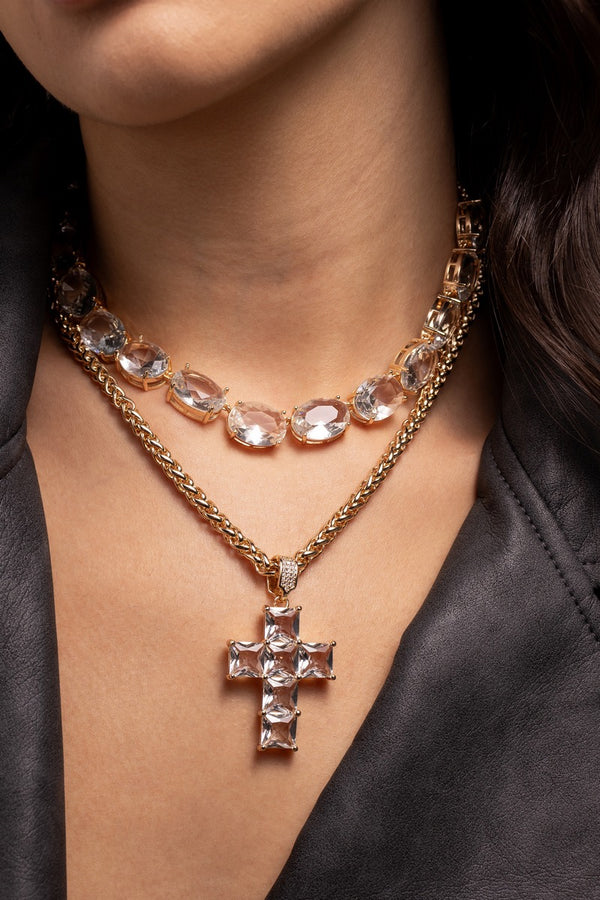 Crystal Zirconia Cross Necklace 42+3cm