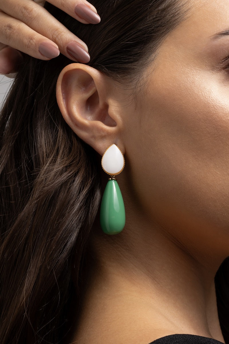 Green Resin Drop Mother of Pearl Base Earrings