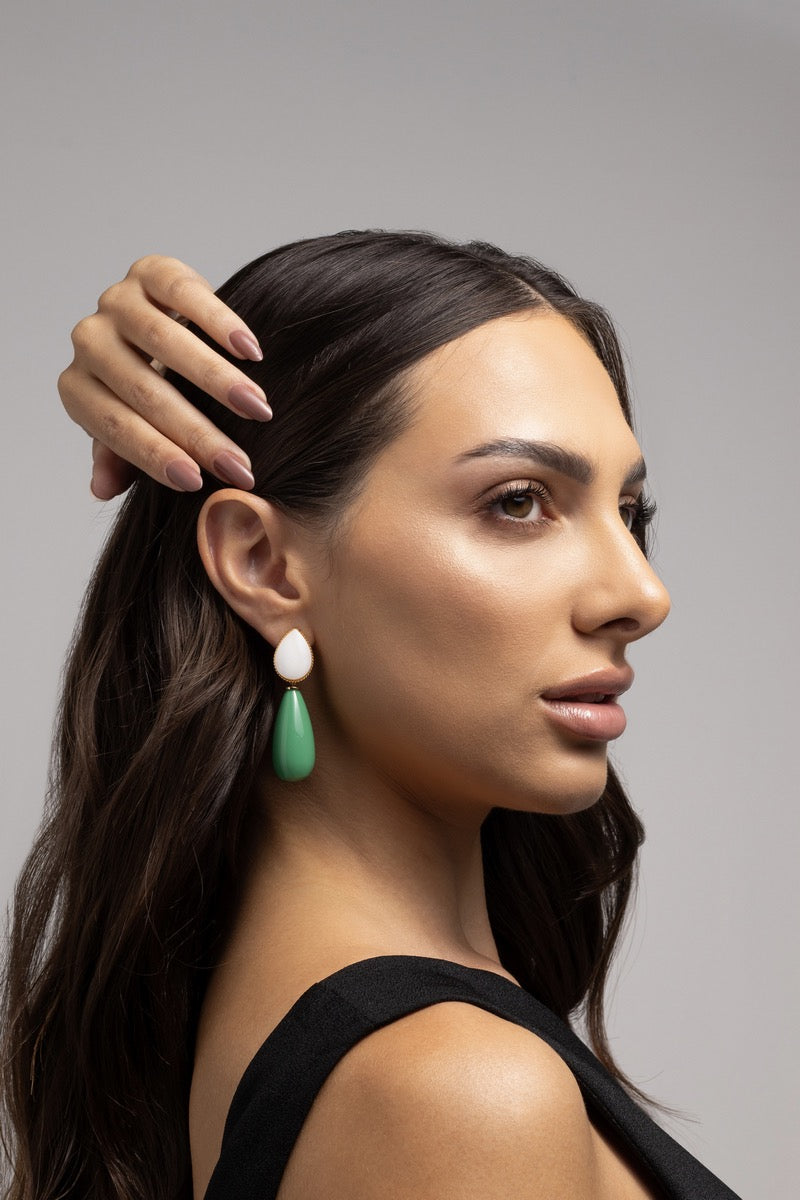 Green Resin Drop Mother of Pearl Base Earrings