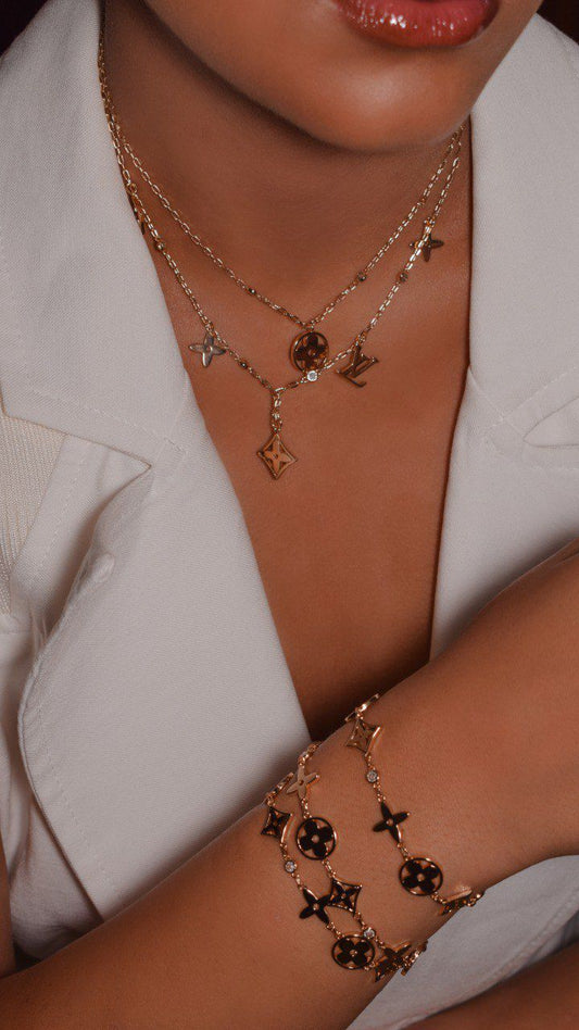 Double Necklace with “LV” Letters – Zirconia Crystals