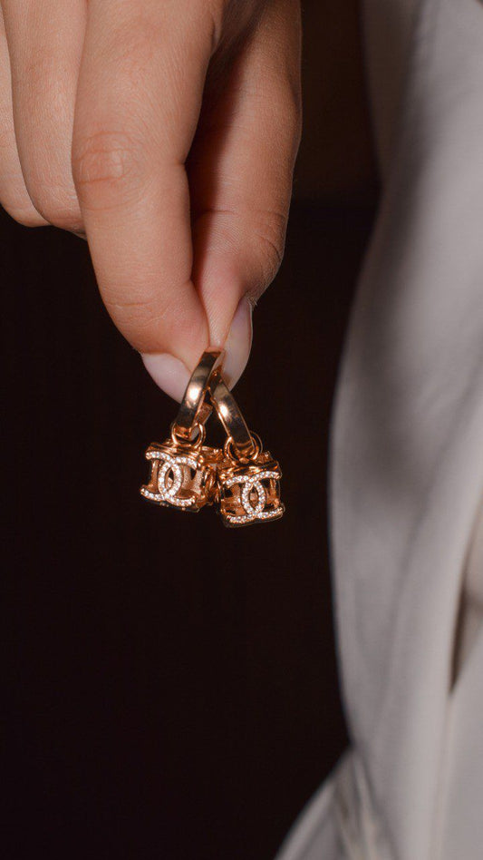 Hoop Earrings with Crystal-Paved &nbsp;Dice Charm – Bold and Stylish