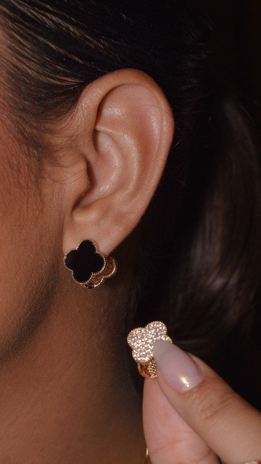 Black Clover Hoop Earrings with Pave Crystals – Lucky and Elegant