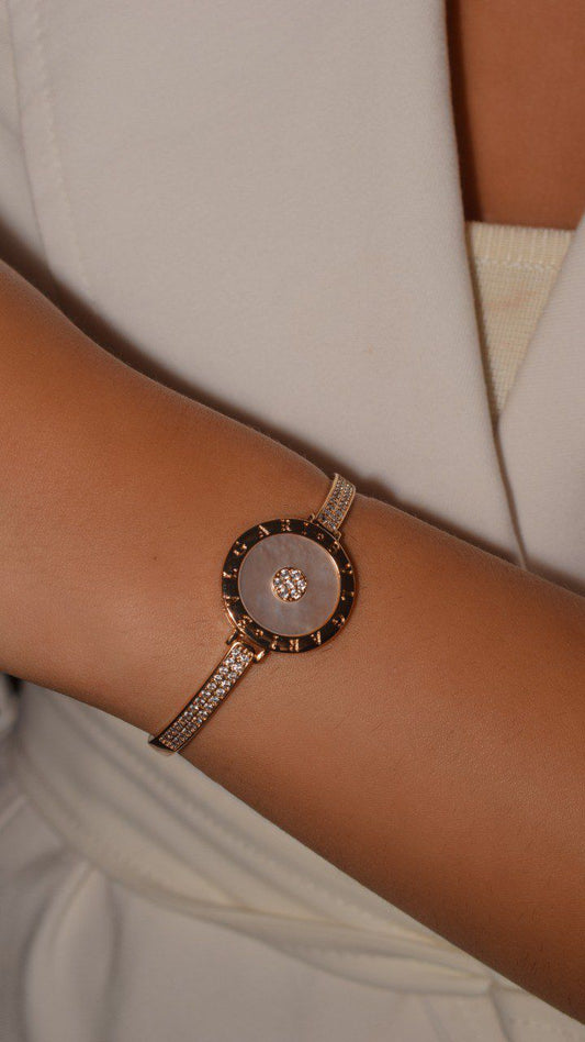 BVL-Inspired Bangle with Pave Crystals and Mother-of-Pearl – Luxury and Elegance