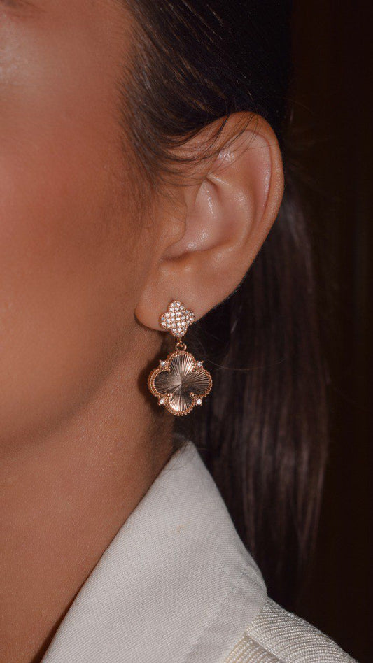 Dangling Clover Earrings – Small Pave Clover &amp; Larger Gold Clover Charm
