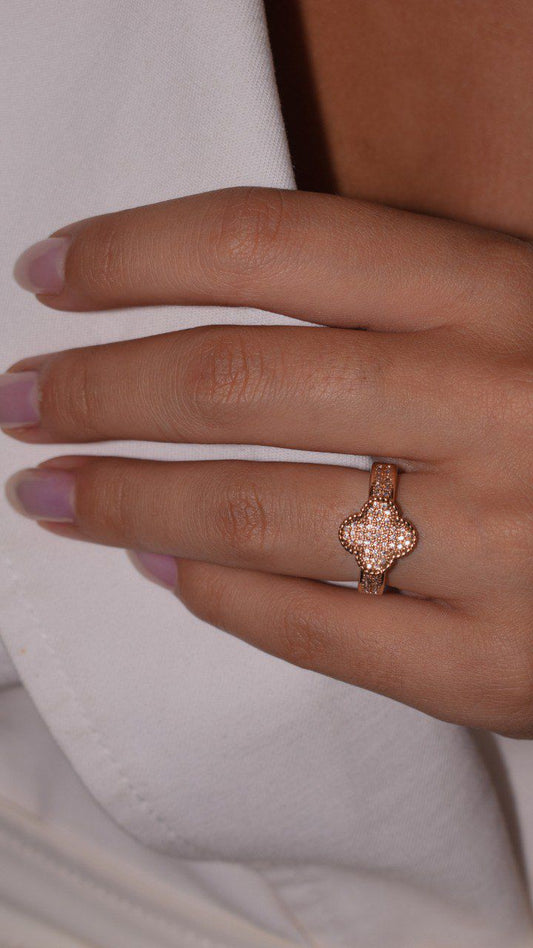 Pave Clover Ring with Gold-Tone Border – Delicate and Lucky Elegance