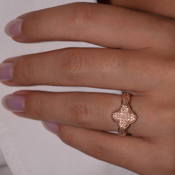 Pave Clover Ring with Gold-Tone Border – Delicate and Lucky Elegance