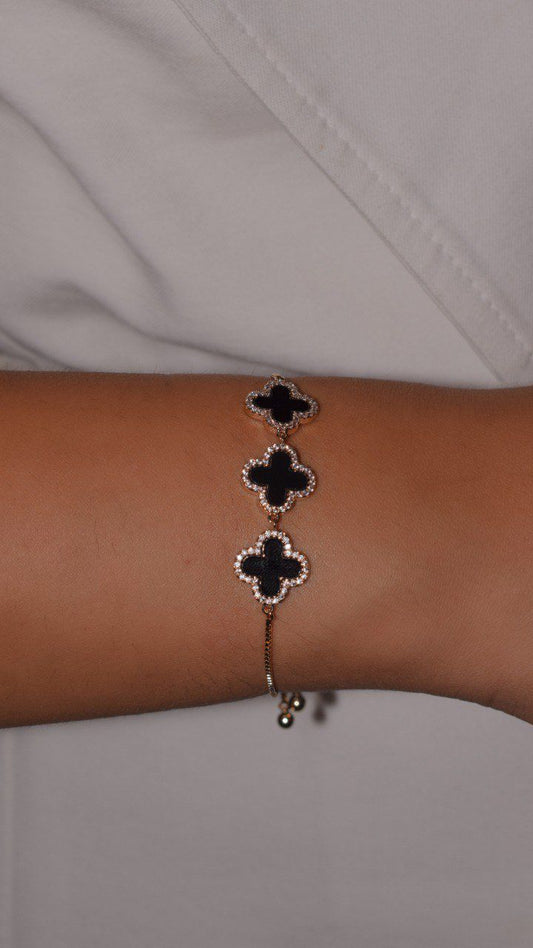 Black Clover Bracelet with Pave Crystal Border – Elegant and Symbolic