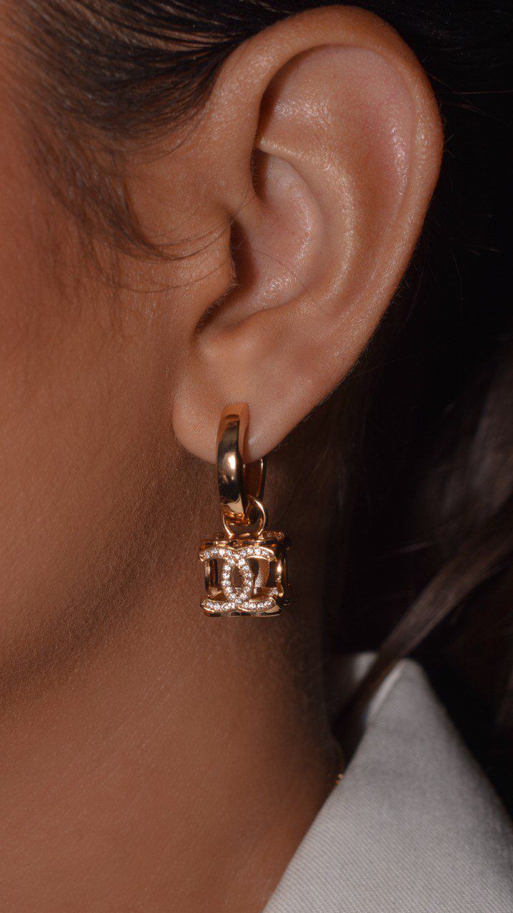 Hoop Earrings with Crystal-Paved &nbsp;Dice Charm – Bold and Stylish